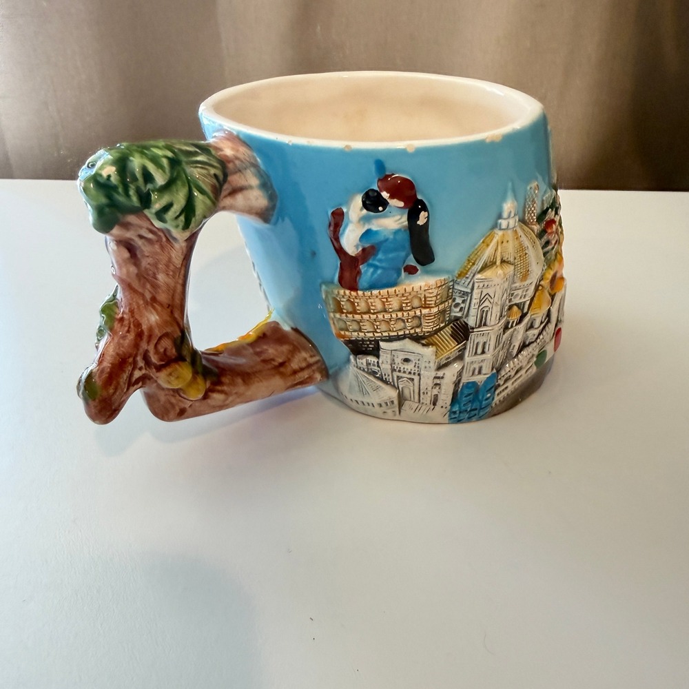 Cerrini F Italia Souvenir Mug 3D Relief Landmarks Figural Grapevine Handle